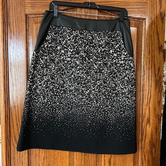 Lafayette 148 New York Black Leather and Wool Skirt Size 8 - Picture 1 of 4